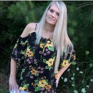 Black floral off the shoulder boutique top